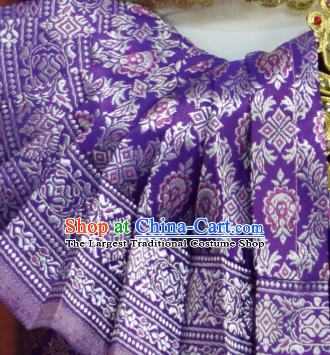 Traditional Thailand Bride Dress Clothing Asian Thai Wedding Uniforms Blouse and Purple Skirt