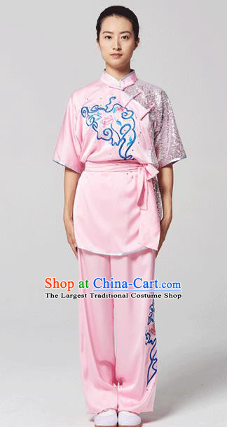 China Traditional Kung Fu Competition Pink Uniforms Tai Chi Martial Arts Costumes