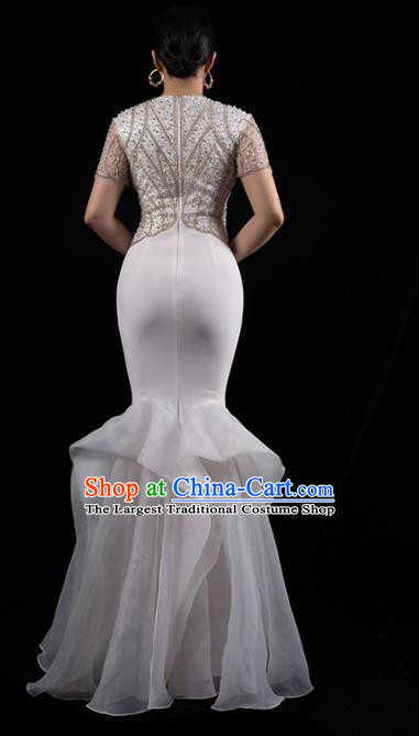 Top Grade Stage Performance Costume Fishtail Dress Catwalks White Veil Dress