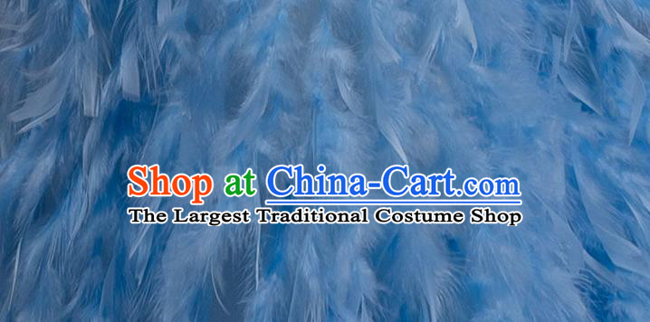 Top Grade Compere Stage Performance Dress Costume Catwalks Blue Feather Trailing Dress