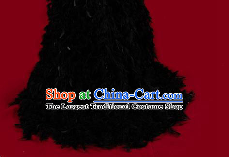 Top Grade Stage Performance Costume Compere Full Dress Catwalks Black Feather Trailing Dress