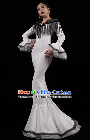 Top Grade Annual Meeting Compere Full Dress Stage Performance Costume Catwalks White Fishtail Dress