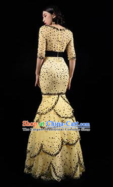Top Grade Annual Meeting Compere Layered Full Dress Stage Performance Costume Catwalks Yellow Fishtail Dress