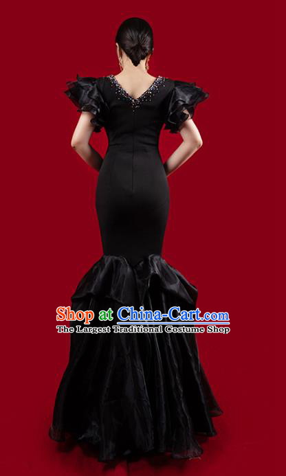 Top Grade Stage Show Clothing Catwalks Black Fishtail Dress Annual Meeting Compere Full Dress