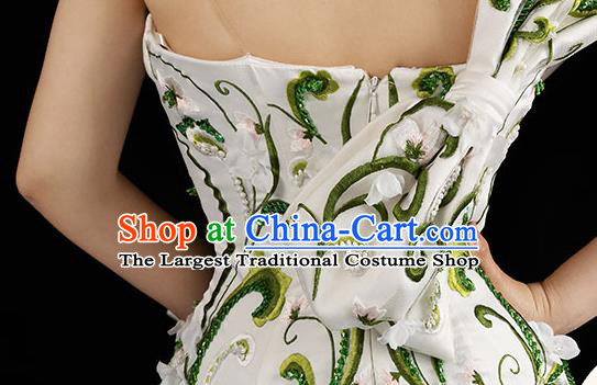 Top Grade Catwalks Embroidered Trailing Dress Stage Show Compere Clothing Annual Meeting Single Shoulder Full Dress