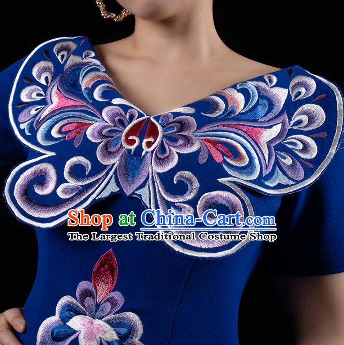 Chinese Stage Show Royalblue Fishtail Dress Catwalks Embroidered Costume
