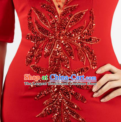 Top Grade Catwalks Embroidery Beads Trailing Dress Stage Show Clothing Annual Meeting Red Full Dress