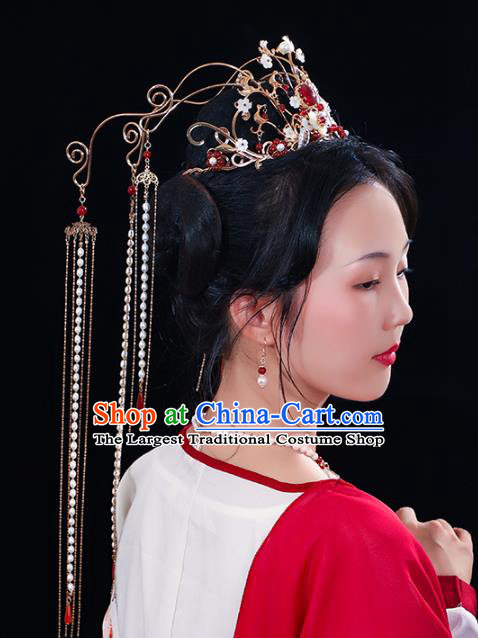 China Traditional Wedding Xiuhe Suit Headdress Ancient Bride Pearls Tassel Hair Crown