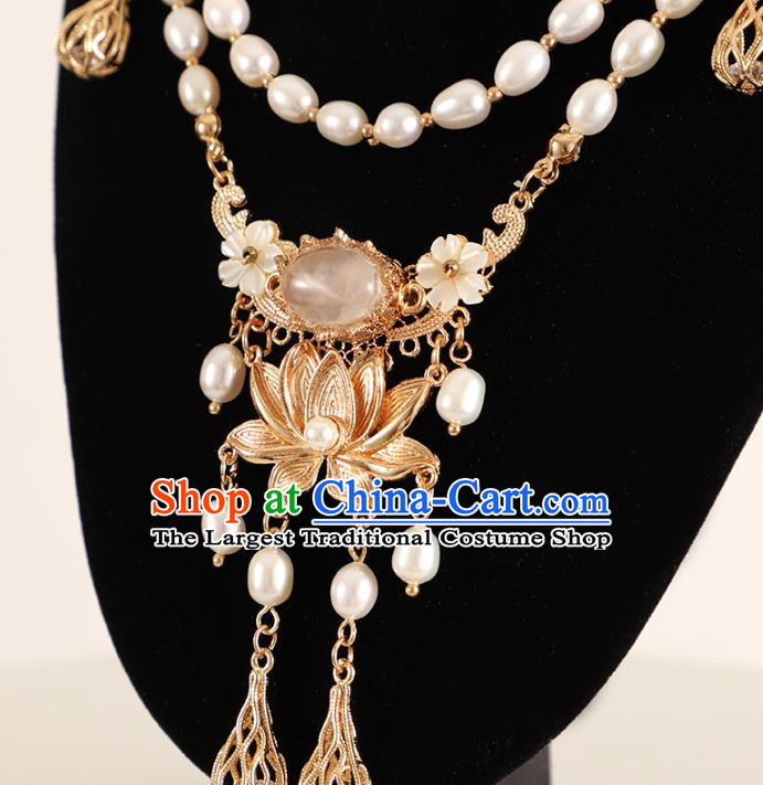Chinese Traditional Hanfu Necklace Accessories Ancient Ming Dynasty Golden Lotus Necklet