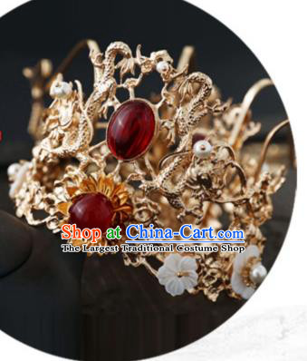 China Ancient Princess Golden Tassel Hair Crown Traditional Wedding Hanfu Headdress