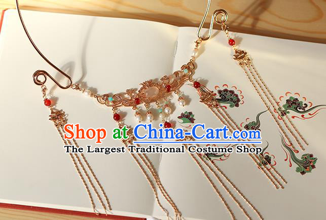 Chinese Traditional Ming Dynasty Princess Necklace Accessories Ancient Palace Lady Golden Tassel Necklet