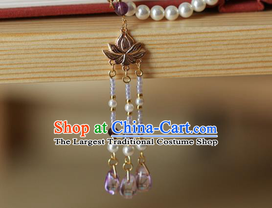 Chinese Traditional Tang Dynasty Necklace Accessories Ancient Princess Amethyst Tassel Necklet