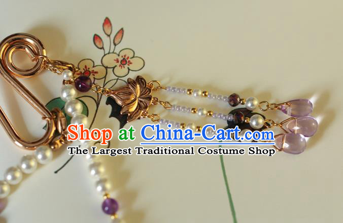 Chinese Traditional Tang Dynasty Necklace Accessories Ancient Princess Amethyst Tassel Necklet