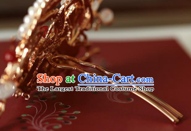 China Traditional Ming Dynasty Hair Comb Ancient Princess Golden Hair Crown