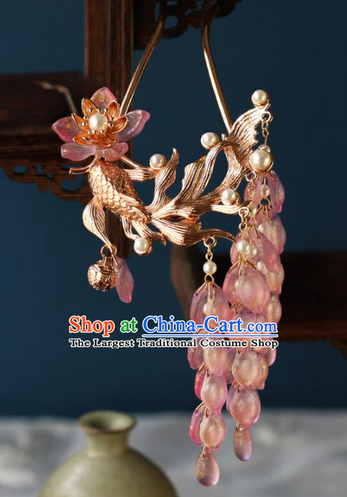 China Traditional Ming Dynasty Goldfish Hairpin Ancient Princess Wisteria Tassel Hair Stick