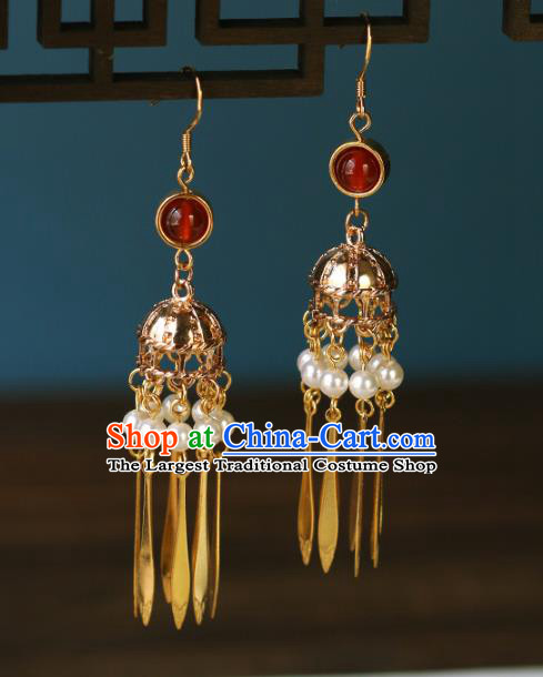 Chinese Traditional Hanfu Tassel Earrings Ancient Bride Golden Ear Accessories