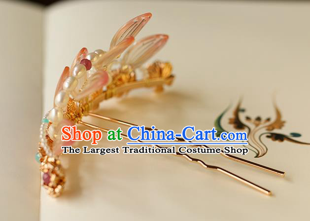 China Traditional Song Dynasty Beads Hairpin Ancient Palace Lady Hair Crown