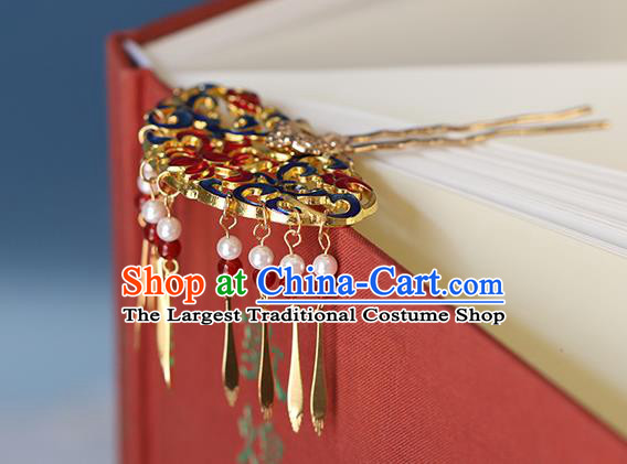 China Traditional Ming Dynasty Court Tassel Hairpin Ancient Palace Lady Cloisonne Hair Stick
