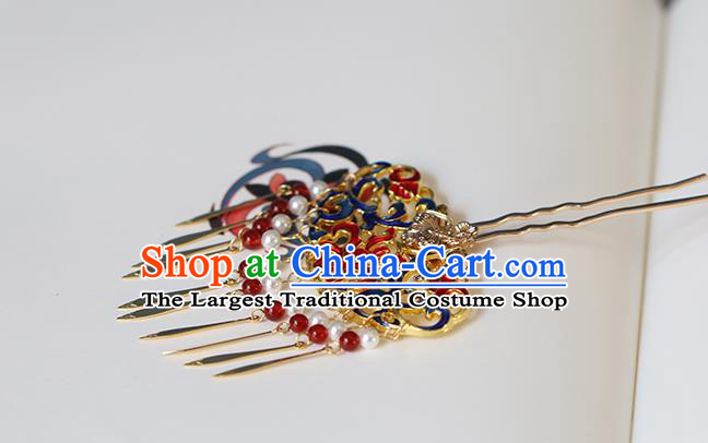 China Traditional Ming Dynasty Court Tassel Hairpin Ancient Palace Lady Cloisonne Hair Stick