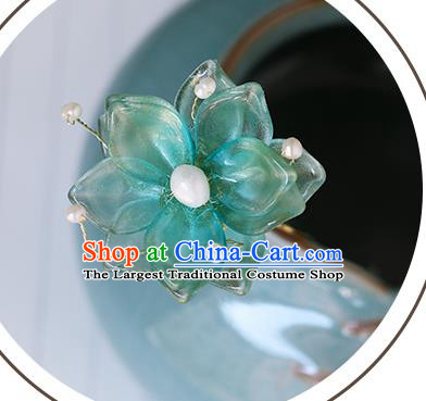China Traditional Ming Dynasty Hairpin Ancient Princess Green Flower Hair Stick