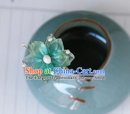 China Traditional Ming Dynasty Hairpin Ancient Princess Green Flower Hair Stick