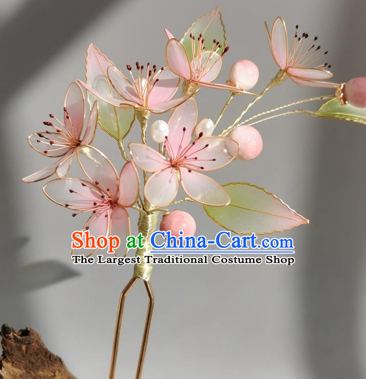 China Traditional Hanfu Peach Blossom Hairpin Handmade Ancient Palace Lady Hair Stick