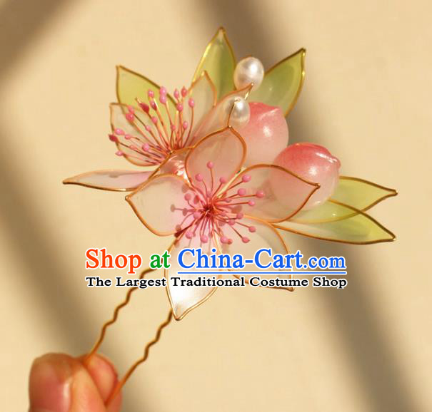 China Traditional Song Dynasty Young Lady Hair Stick Ancient Palace Princess Peach Flowers Hairpin
