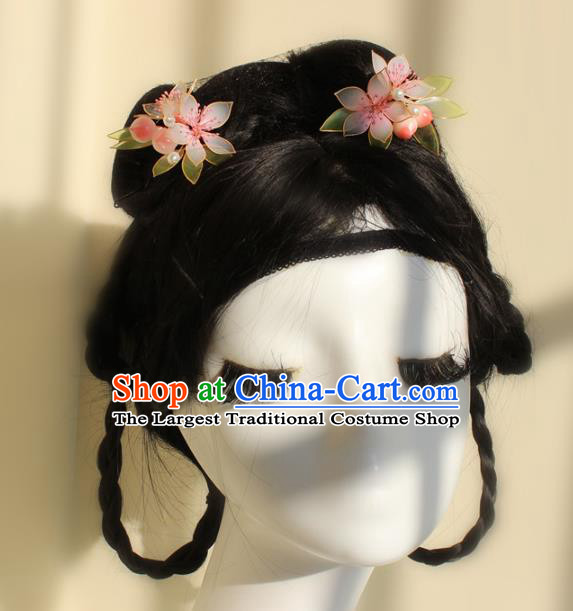 China Traditional Song Dynasty Young Lady Hair Stick Ancient Palace Princess Peach Flowers Hairpin