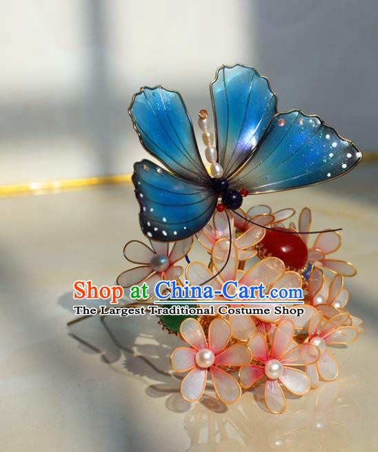 China Ancient Court Lady Hairpin Traditional Ming Dynasty Butterfly Flowers Hair Crown