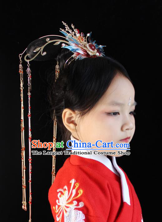 China Ancient Ming Dynasty Bride Hairpin Traditional Wedding Red Phoenix Tassel Hair Crown