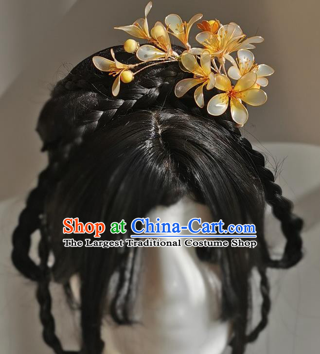 China Traditional Ming Dynasty Hairpin Handmade Ancient Palace Princess Yellow Flowers Hair Stick