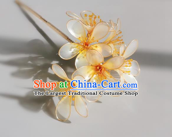 China Traditional Ming Dynasty Yellow Flowers Hairpin Handmade Ancient Palace Princess Hair Stick