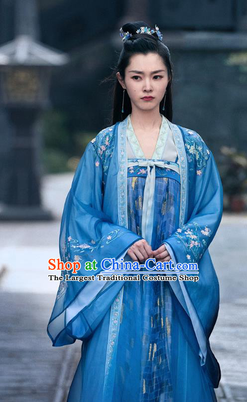 China Ancient Rich Lady Blue Hanfu Dress Traditional Television Drama My Heroic Husband Su Tan Er Song Yi Clothing