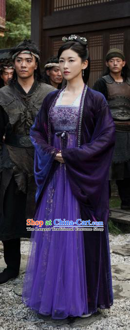 China Ancient Merchant Lady Purple Hanfu Dress Traditional Television Drama My Heroic Husband Beauty Lou Shuwan Clothing