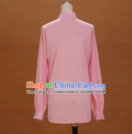 China Tai Chi Competition Costumes Traditional Kung Fu Embroidered Plum Blossom Pink Uniforms