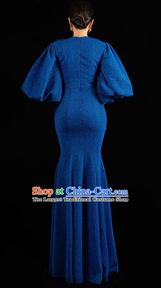 Top Grade Stage Show Clothing Annual Meeting Embroidery Beads Full Dress Catwalks Royalblue Fishtail Dress