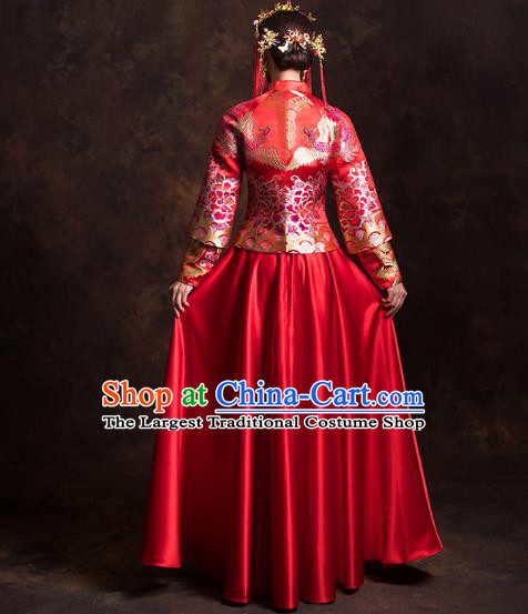 China Traditional Wedding Bride Costumes Classical Xiuhe Suits Red Brocade Mandarin Jacket and Dress