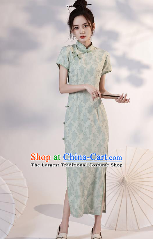 China Traditional Light Green Qipao Dress National Modern Dance Cheongsam