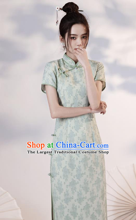 China Traditional Light Green Qipao Dress National Modern Dance Cheongsam