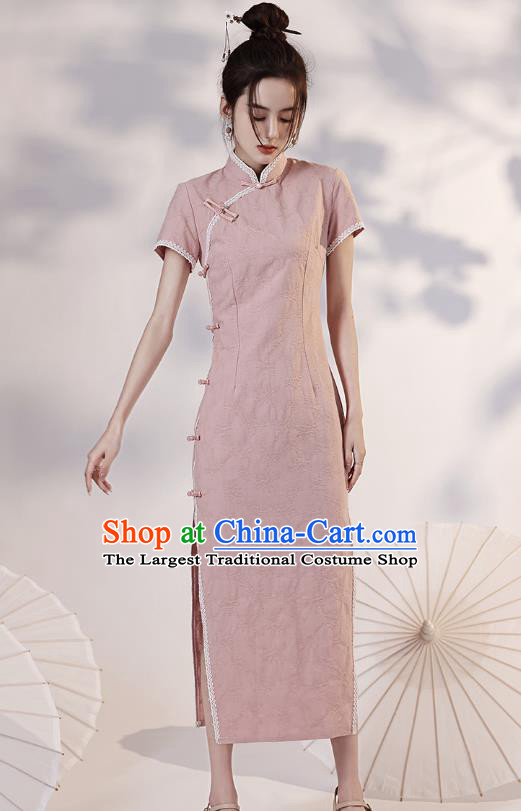 China Traditional Young Lady Pink Qipao Dress National Stage Performance Cheongsam