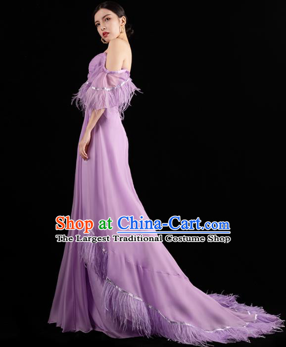 Top Grade Compere Violet Full Dress Catwalk Performance Clothing Annual Meeting Trailing Dress