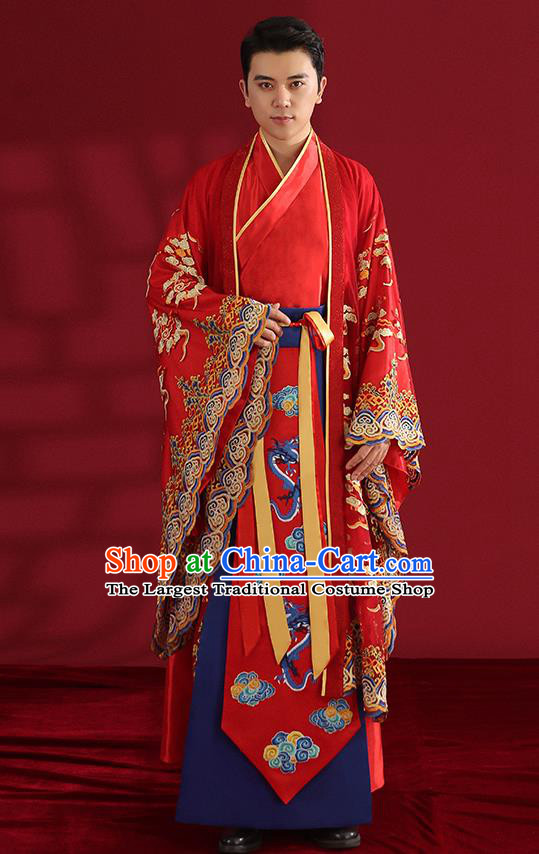 Chinese Ancient Emperor Hanfu Clothing Traditional Wedding Bridegroom Embroidered Costumes