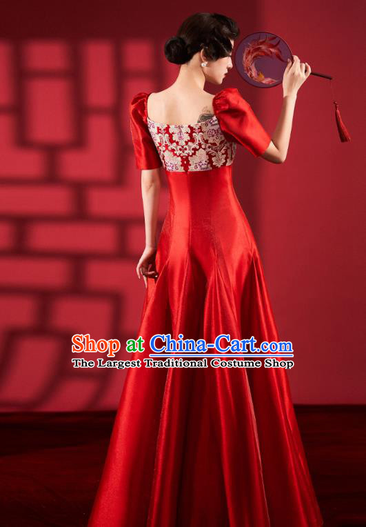 Chinese Traditional Wedding Cheongsam Clothing Bride Red Brocade Qipao Dress