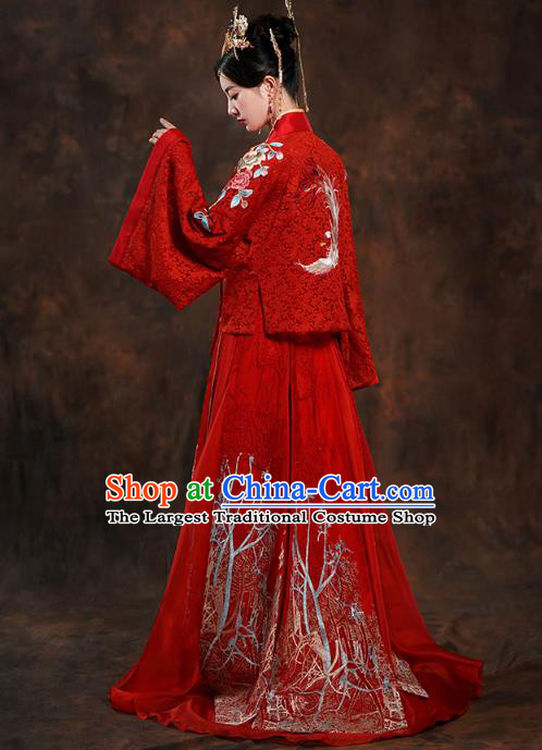 China Traditional Tang Dynasty Empress Wedding Costumes Ancient Bride Embroidered Red Hanfu Dress