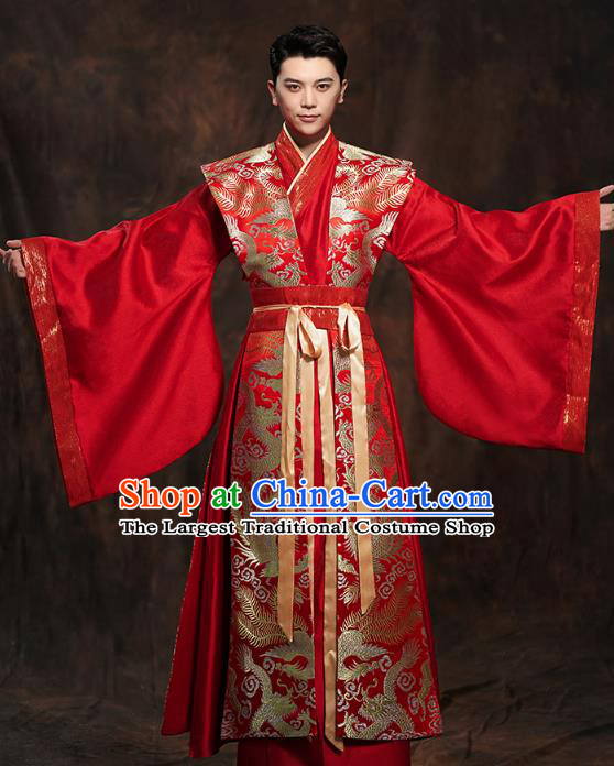Chinese Ancient Bridegroom Embroidered Hanfu Clothing Traditional Tang Dynasty Emperor Wedding Costumes