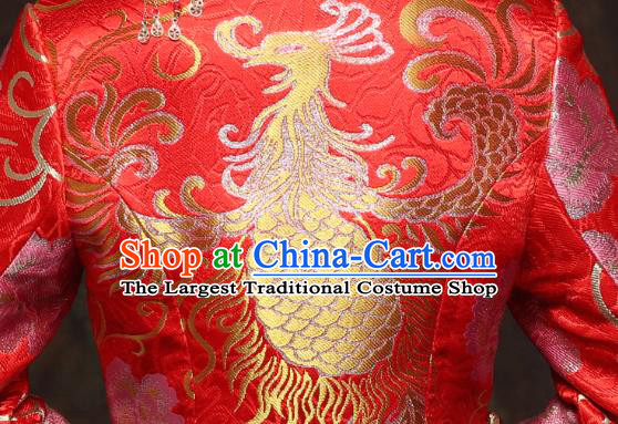 China Traditional Bride Xiuhe Suit Costumes Wedding Toast Dress Classical Embroidered Phoenix Red Blouse and Skirt