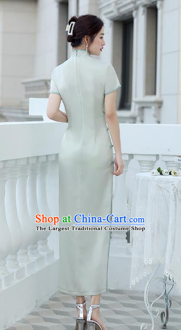 Republic of China National Printing Cheongsam Traditional Shanghai Young Lady Light Green Qipao Dress