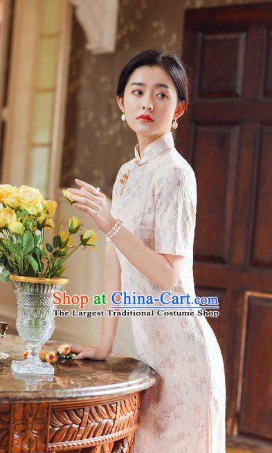 Republic of China Traditional Classical Dance Qipao Dress National Young Lady White Lace Cheongsam