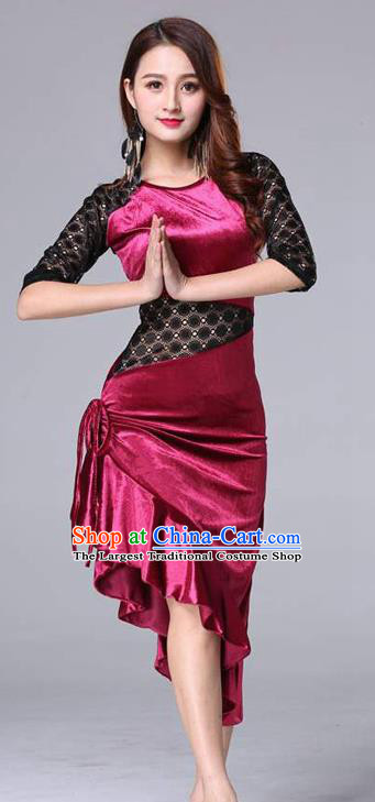 Asian Raks Sharki Oriental Dance Costumes Indian Belly Dance Training Rosy Velvet Dress