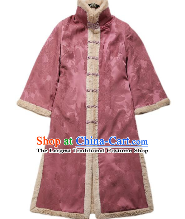 Chinese National Cotton Wadded Coat Tang Suit Pink Gambiered Guangdong Gauze Overcoat Clothing